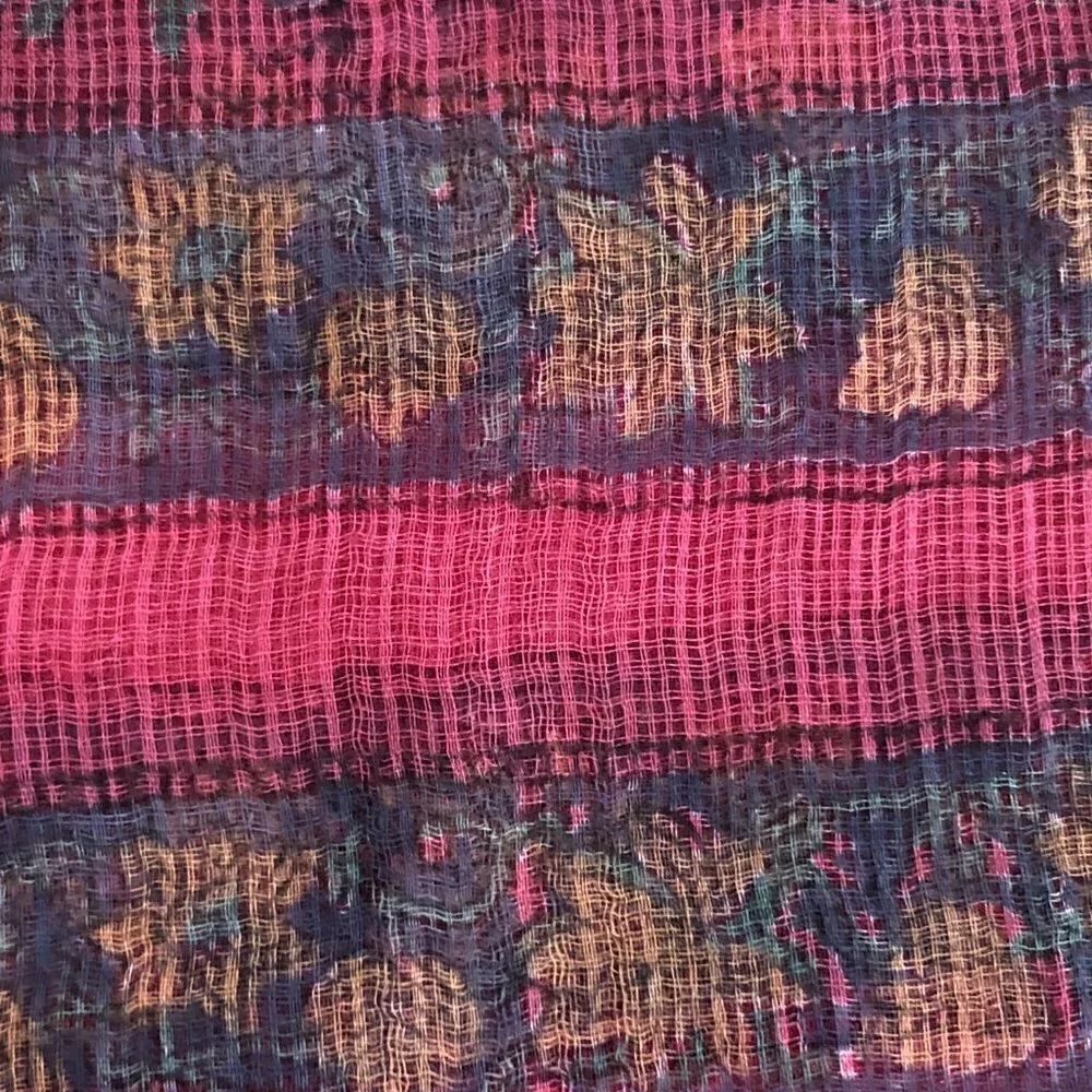 Silk Blend Floral Coral Pink Orange & Blue Paisley Metallic Wrap Scarf - NEW
